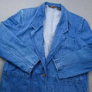 Vintage Eddie Bauer Women Denim Blazer Jacket XL Jean Shoulder Pad Outerwear